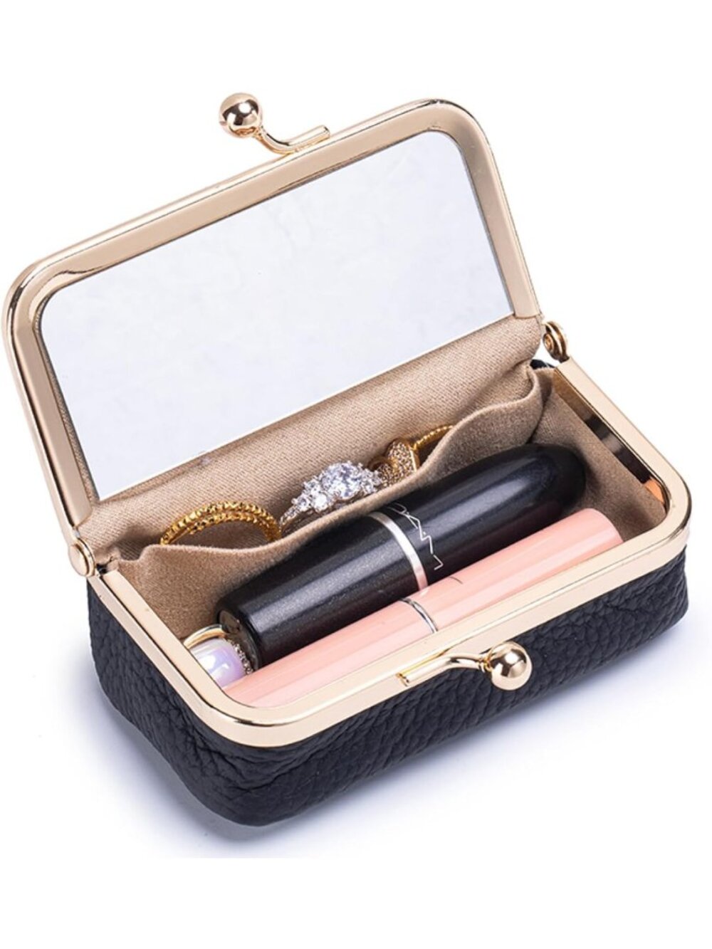 Stylish Mini Leather Jewelry Organizer with Mirror & Lipstick Bag - Perfect Gift
